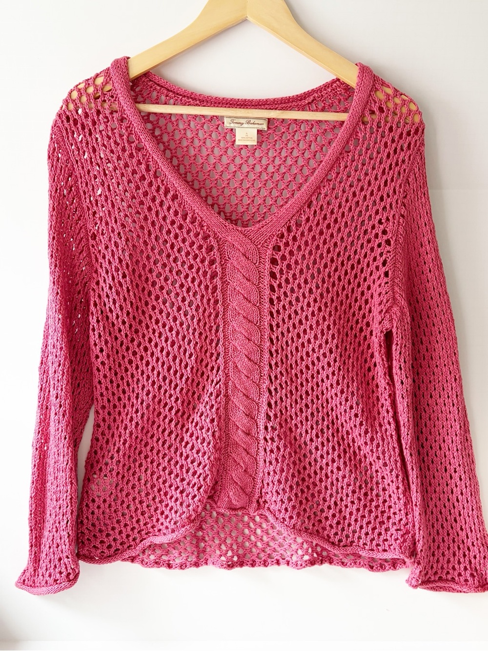 Tommy Bahama Open Knit V-Neck Sweater in Dusty Rose Pink Size Large Runs small